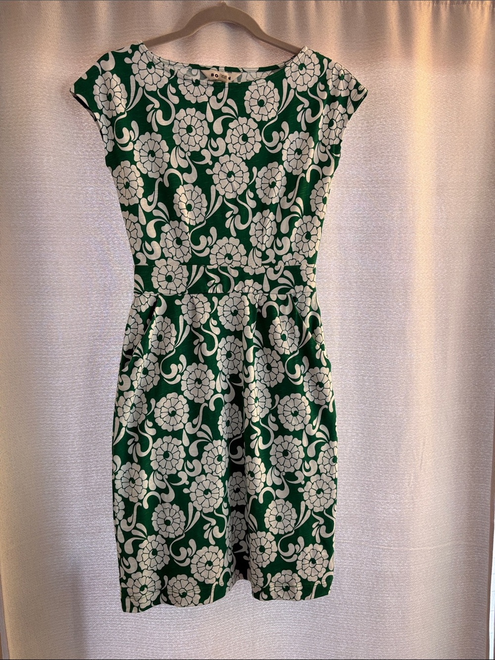 Boden Green Floral Cap-Sleeve Fit & Flare Dress